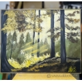 Framed 60 x 49 Oil on Canvas Painting - Wooded Sunset